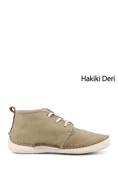 Kadın Bej Nubuk Bağcıklı Hakiki Deri Comfort Bot