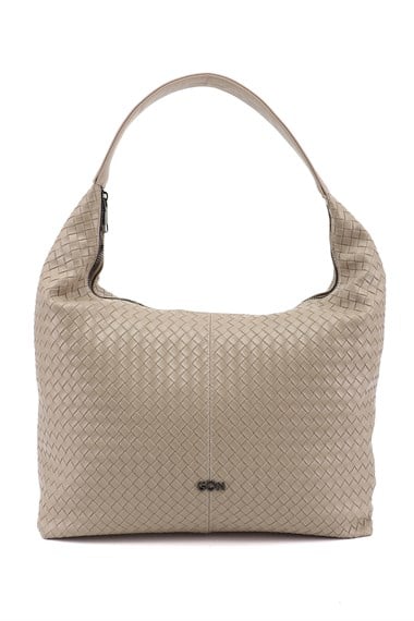 Kadın Bej Örgü Baskılı Omuz Çantası