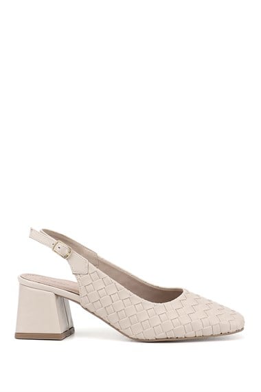 Kadın Bej Orta Kalın Topuklu Arkası Açık Ayakkabı