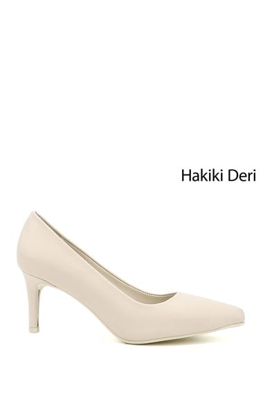 Kadın Bej Platinum Sivri Burun İnce Topuklu Hakiki Deri Stiletto
