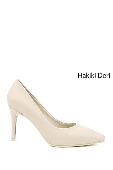 Kadın Bej Platinum Sivri Burun İnce Topuklu Hakiki Deri Stiletto