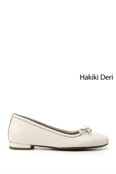 Kadın Bej Rugan Fiyonklu Hakiki Deri Babet