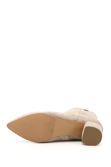 Womens Beige Suede Zip-Up Pointed Toe Genuine Leather Boots