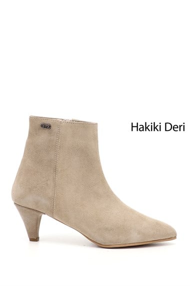 Womens Beige Suede Zip-Up Pointed Toe Genuine Leather Boots