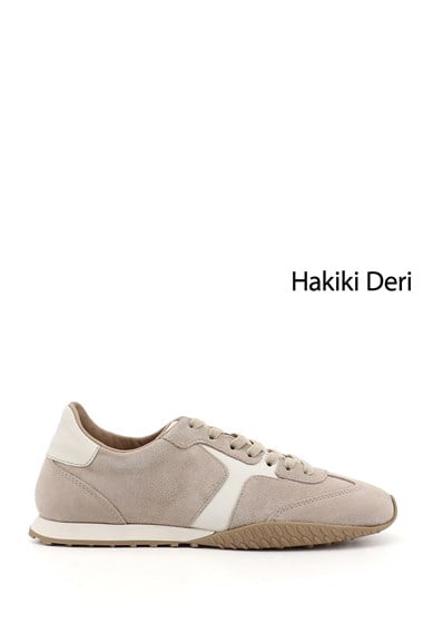 Kadın Bej Süet Lastik Bağcıklı Hakiki Deri Sneaker