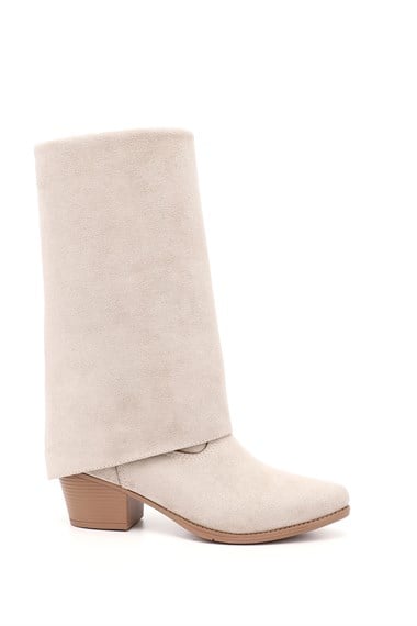 Womens Beige Suede Heeled Boots