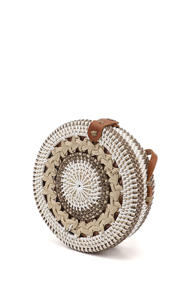 Kadın Beje  Kahve Hasır Örgülü Uzun Askılı Omuz Çantası