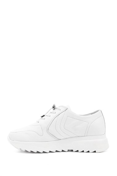 Kadın Beyaz Antik Bağcıklı Dolgu Taban Hakiki Deri Sneaker