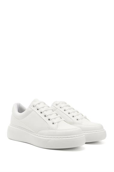 Kadın Beyaz Bağcıklı Dolgu Taban Comfort Sneaker