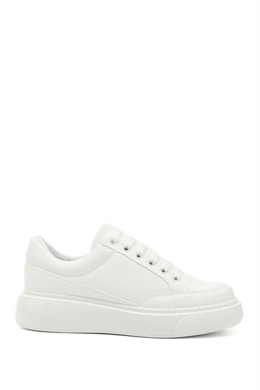 Kadın Beyaz Bağcıklı Dolgu Taban Comfort Sneaker