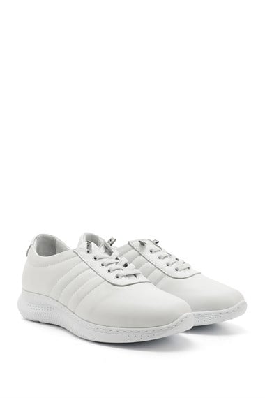 Kadın Beyaz Bağcıklı Dolgu Taban Hakiki Deri Sneaker
