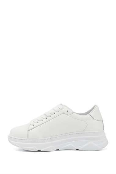 Kadın Beyaz Bağcıklı Dolgu Taban Hakiki Deri Sneaker