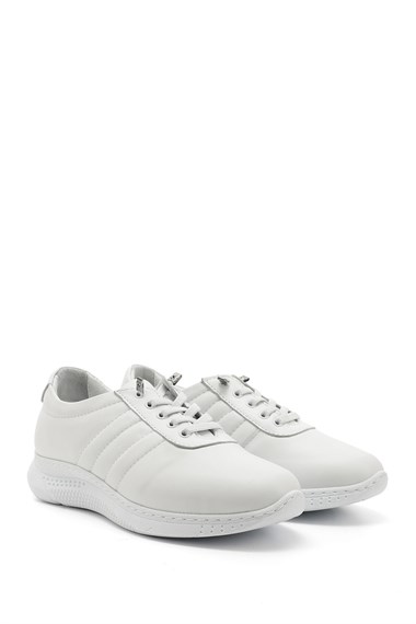 Kadın Beyaz Bağcıklı Dolgu Taban Hakiki Deri Sneaker
