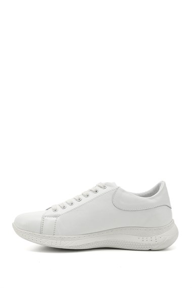 Kadın Beyaz Bağcıklı Dolgu Taban Hakiki Deri  Sneaker