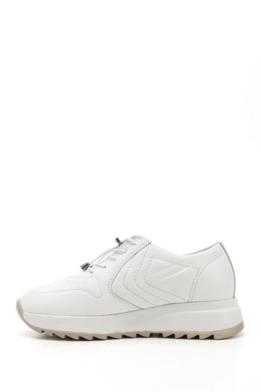 Kadın Beyaz Bağcıklı Dolgu Taban Hakiki Deri Sneaker
