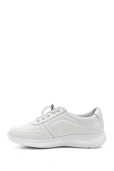 Kadın Beyaz Bağcıklı Dolgu Taban Hakiki Deri Sneaker