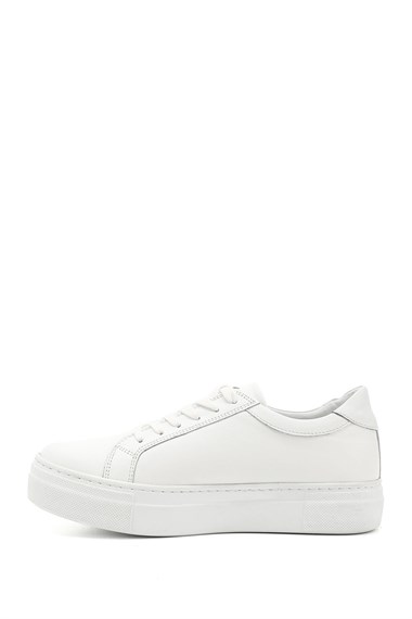 Kadın Beyaz Bağcıklı Dolgu Taban Hakiki Deri Sneaker