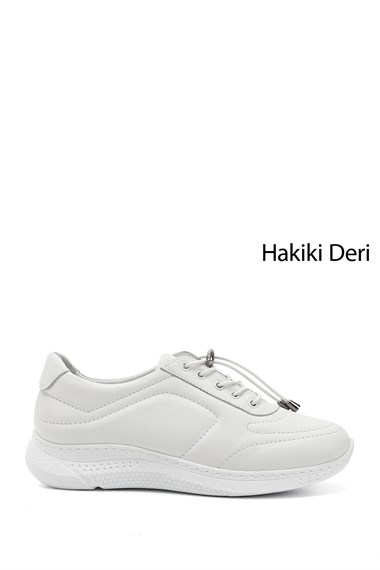 Kadın Beyaz Bağcıklı Dolgu Taban Hakiki Deri Sneaker