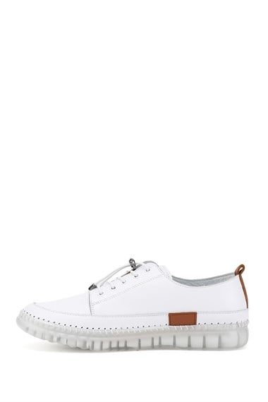 Kadın Beyaz Bağcıklı Hakiki Deri Sneaker