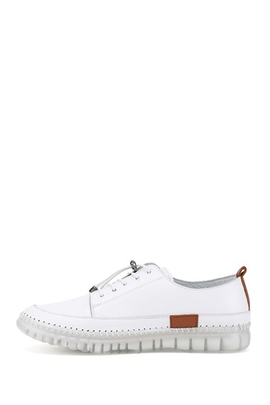 Kadın Beyaz Bağcıklı Hakiki Deri Sneaker