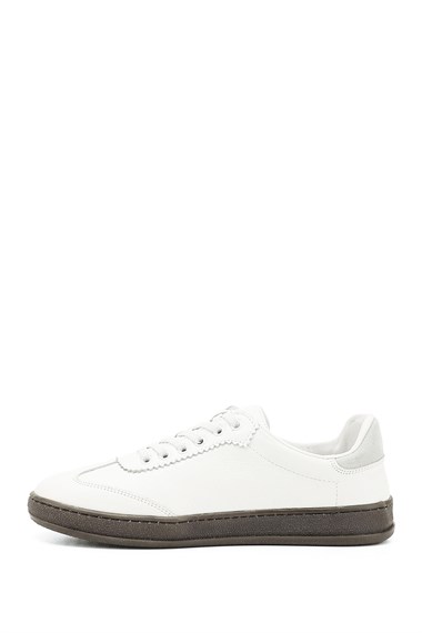 Kadın Beyaz Bağcıklı Hakiki Deri Sneaker