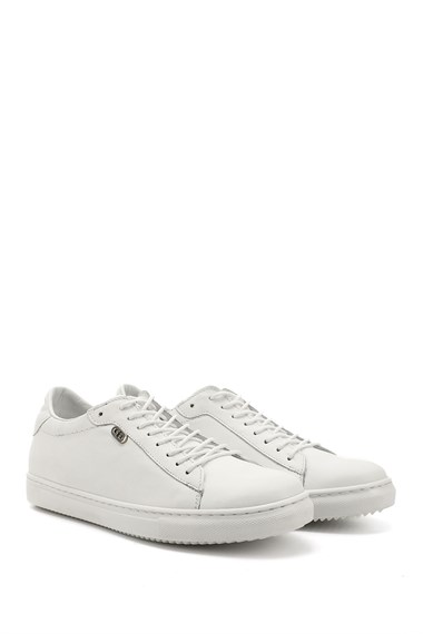 Womens White Lace-up Thermo Sole Genuine Leather Sneaker