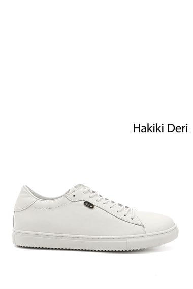 Kadın Beyaz Bağcıklı Termo Taban Hakiki Deri Sneaker