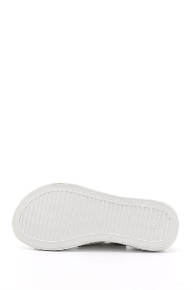 Kadın Beyaz Cırt Bantlı Dolgu Topuk Hakiki Deri Comfort Sandalet
