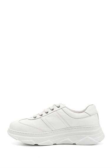 Kadın Beyaz Dolgu Taban Bağcıklı Hakiki Deri Sneaker