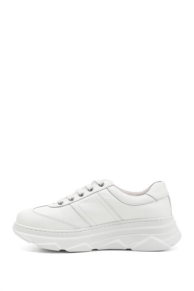 Kadın Beyaz Dolgu Taban Bağcıklı Hakiki Deri Sneaker