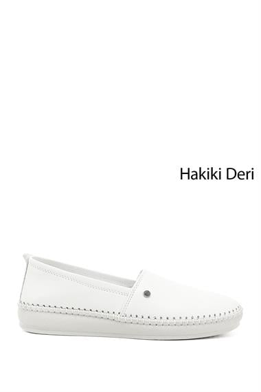 Kadın Beyaz Dolgu Taban Hakiki Deri Comfort Ayakkabı