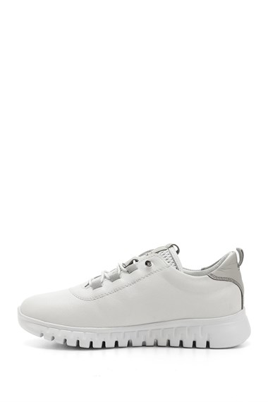 Kadın Beyaz Dolgu Taban Lastik Bağcıklı Hakiki Deri Sneaker