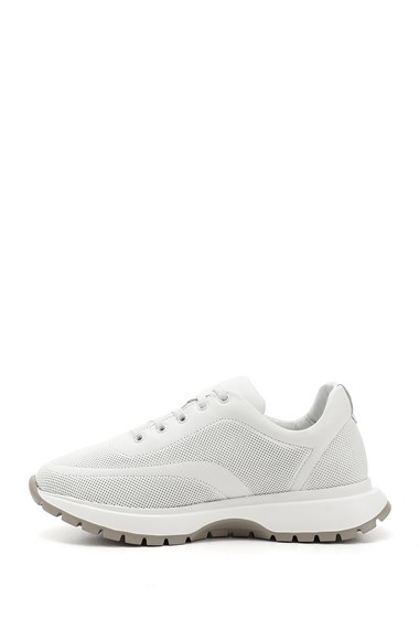 Kadın Beyaz Dolgu Taban Lastik Bağcıklı Hakiki Deri Sneaker