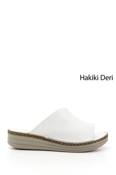 Kadın Beyaz Dolgu Topuk Hakiki Deri Comfort Terlik
