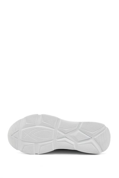 Kadın Beyaz Fermuarlı Dolgu Taban Hakiki Deri Sneaker