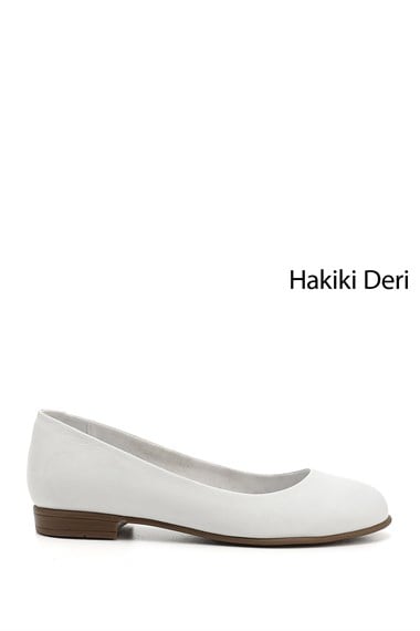 Kadın Beyaz Hakiki Deri Babet