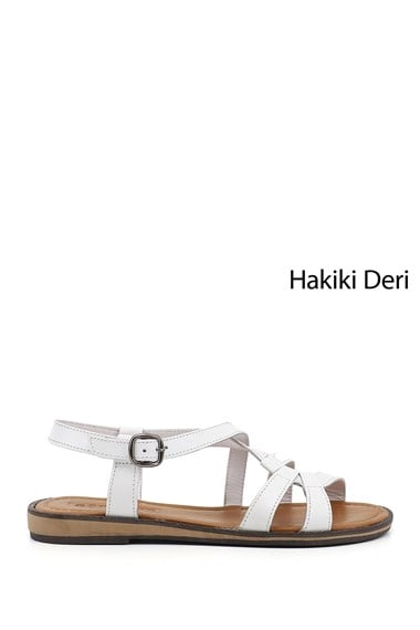 Kadın Beyaz Hakiki Deri Sandalet