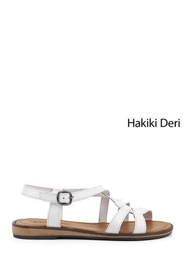 Kadın Beyaz Hakiki Deri Sandalet