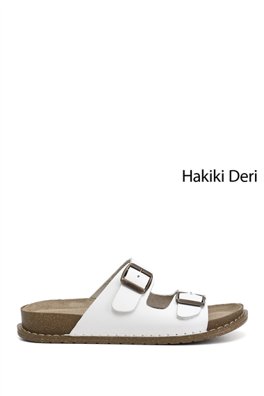 Kadın Beyaz Hakiki Deri Terlik