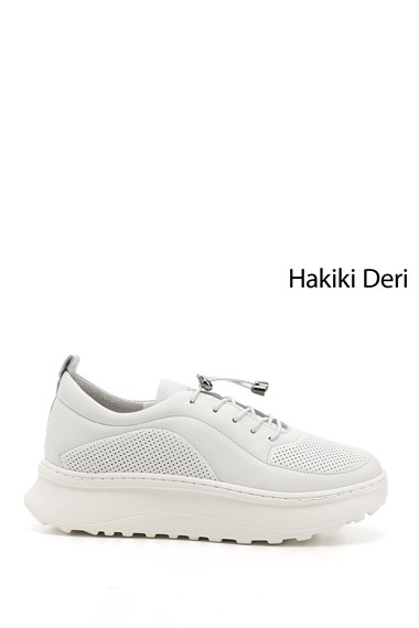 Kadın Beyaz Lastik Bağcıklı Comfort Dolgu Taban Hakiki Deri Sneaker