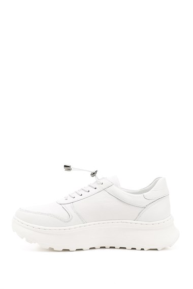 Kadın Beyaz Lastik Bağcıklı Comfort Dolgu Taban Hakiki Deri Sneaker