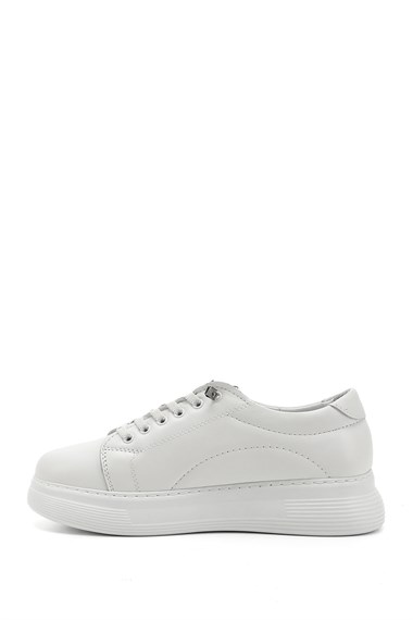 Kadın Beyaz Lastik Bağcıklı Comfort Dolgu Taban Hakiki Deri Sneaker