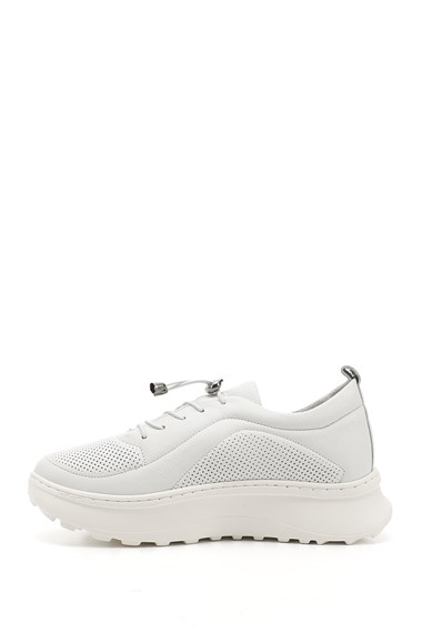 Kadın Beyaz Lastik Bağcıklı Comfort Dolgu Taban Hakiki Deri Sneaker