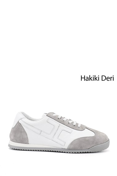 Kadın Beyaz Lastik Bağcıklı Hakiki Deri Sneaker