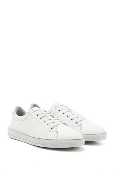 Kadın Beyaz Lastik Bağcıklı Hakiki Deri Sneaker