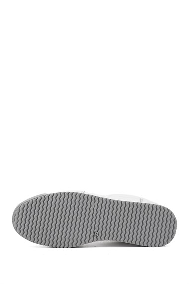 Kadın Beyaz Lastik Bağcıklı Hakiki Deri Sneaker