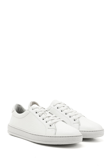 Kadın Beyaz Lastik Bağcıklı Hakiki Deri Sneaker