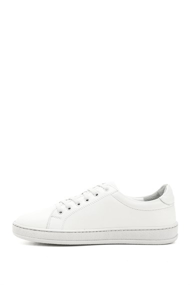 Kadın Beyaz Lastik Bağcıklı Hakiki Deri Sneaker