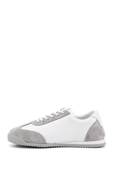 Kadın Beyaz Lastik Bağcıklı Hakiki Deri Sneaker