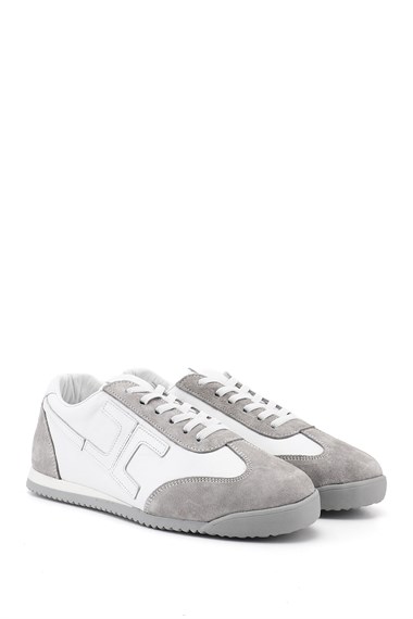 Kadın Beyaz Lastik Bağcıklı Hakiki Deri Sneaker